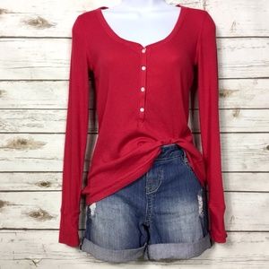 Victoria's Secret Red Long Sleeve Henley Tee Top